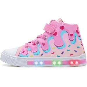 Euxterpa Girls 11 Pink Sprinkles Hook Loop High Top Elastic Lace Light Up Shoes